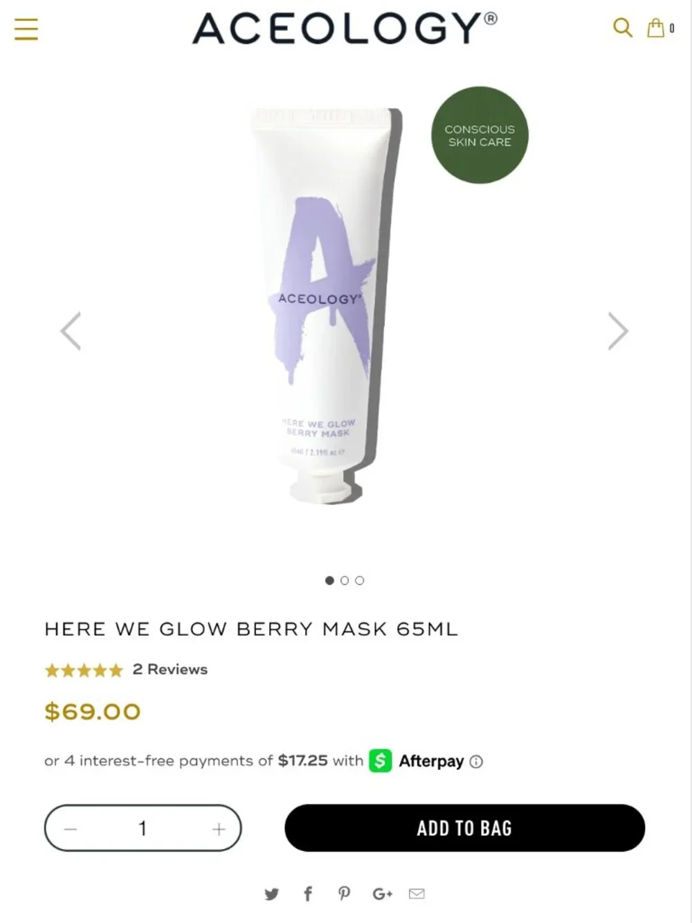 Aceology Here We Glow Berry Mask 2.19 oz 65mL Brightening Face Mask